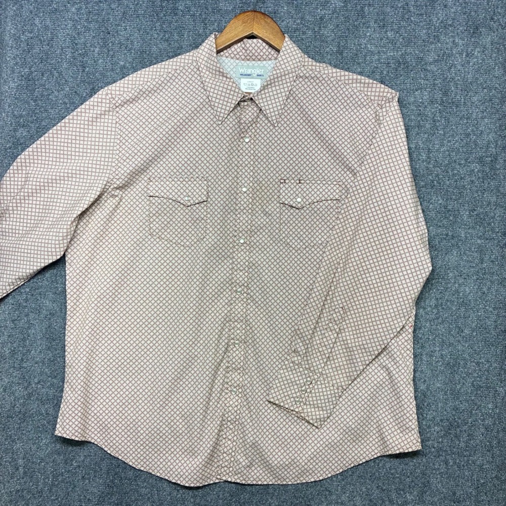 Wrangler Wrancher Western Snap Shirt XXL Brown Geometric Pearl Snap Long Sleeve